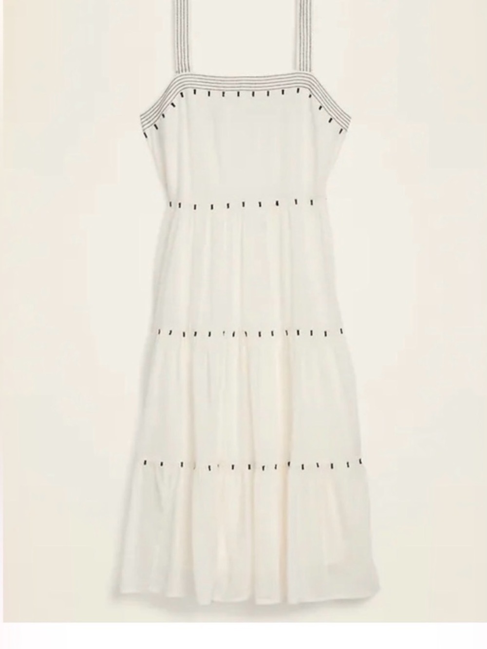 Old Navy White Tiered Midi Dress with Striped Straps